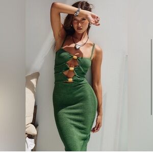 RNWY Green Midi Dress with Button Accents